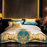 Sweet Swan Royal Gold Embroidered Egyptian Cotton Duvet Cover Set | Yedwo